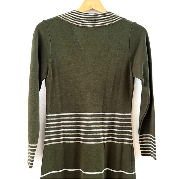 Vintage 60s 70s Maxi Dress Swedish Metallic Knit Striped V Neck Sweater Mod MCM - Picture 4 of 9